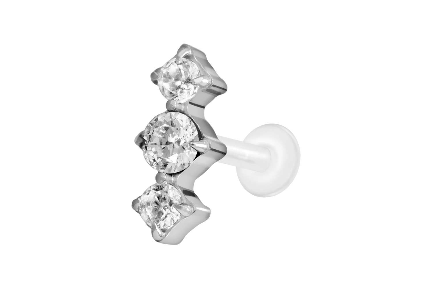 PTFE Labret Piercing mit Innengewinde + Titan-Aufsatz 3 EINGEFASSTE KRISTALLE